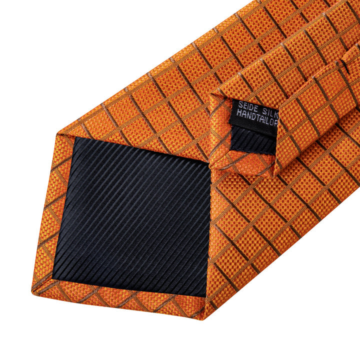 Orange Plaid Silk Mens Tie Mens Silk Formal Necktie Pocket Square Cufflinks Set