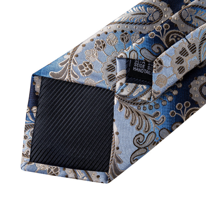 Gradient Brown Blue Paisley Tie Pocket Square Cufflinks Set