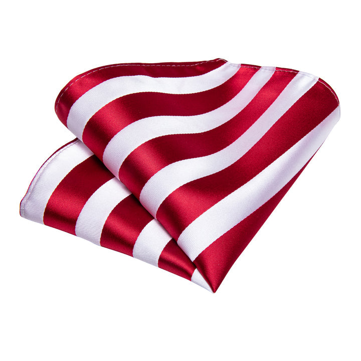Striped Tie for Men Red White Silk Business Necktie Hanky Cufflinks Set