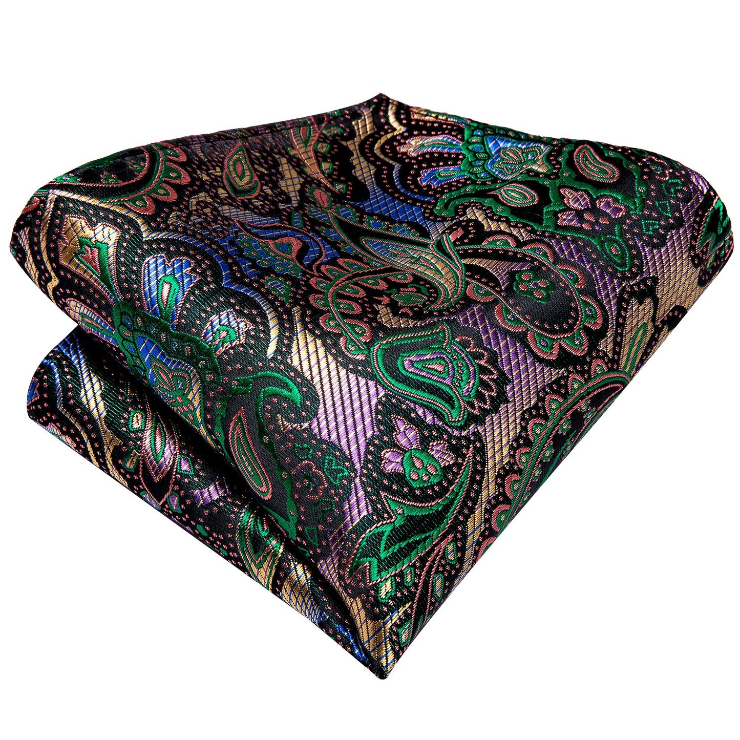 Mens Paisley Necktie Formal Green Suit Tie Handkerchief Cufflinks Set