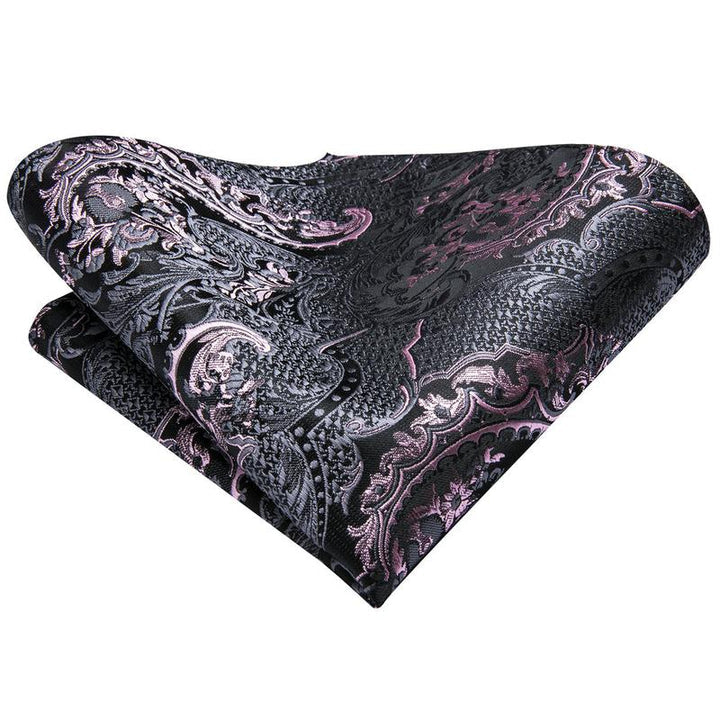 Silk Tie Pink Paisley And Gray Tie Men's Necktie Pocket Square Cufflinks Set For Business