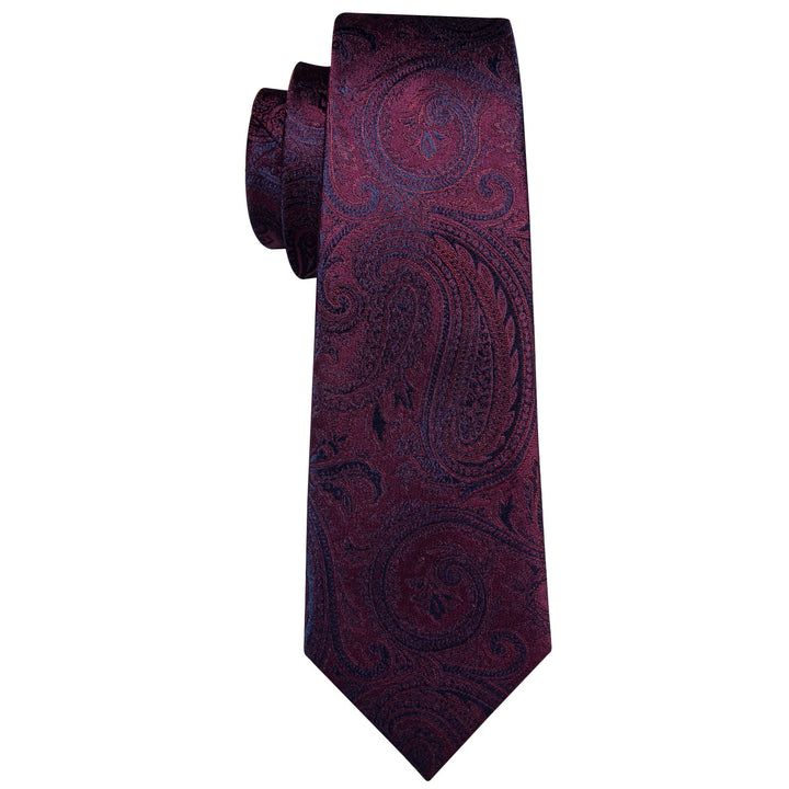 Wedding Necktie Plum Purple Red Paisley Men's Silk Tie Hanky Cufflinks Set