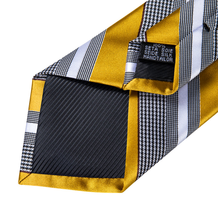 Gold Striped Tie Mens Business Silk Necktie Pocket Square Cufflinks Set