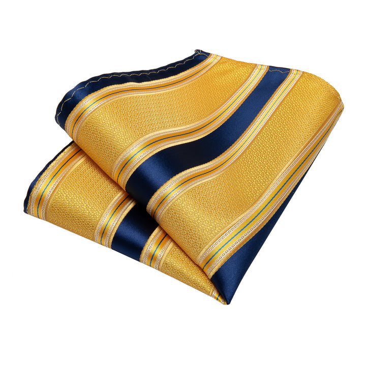 Striped Tie Light Yellow Blue Men's Necktie Pocket Square Cufflinks Set