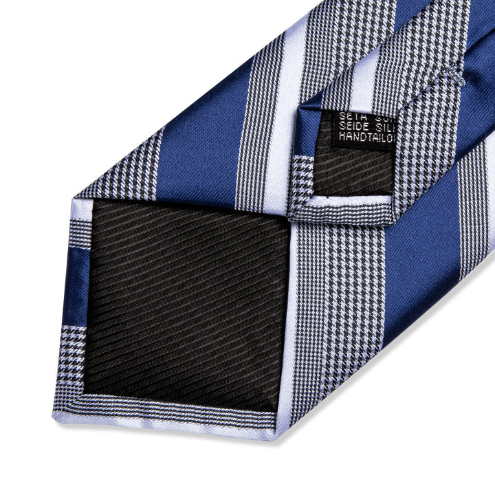 Blue Striped Tie Mens Business Silk Necktie Pocket Square Cufflinks Set