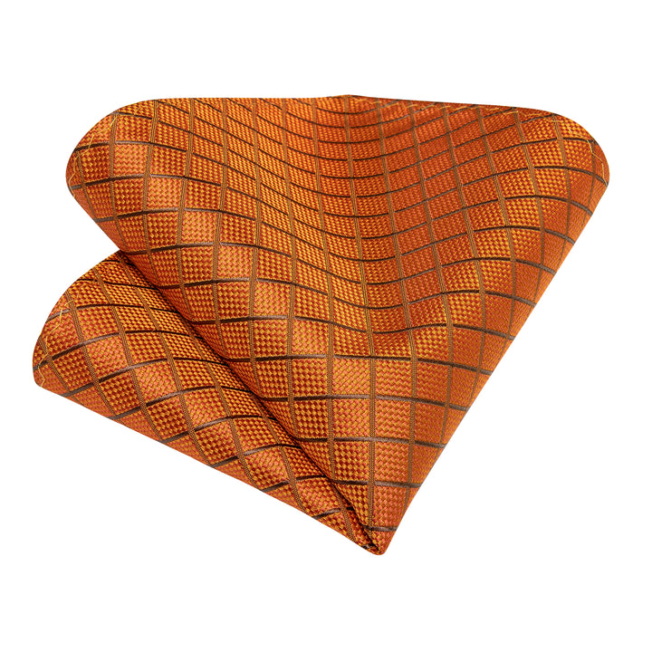Orange Plaid Silk Mens Tie Mens Silk Formal Necktie Pocket Square Cufflinks Set