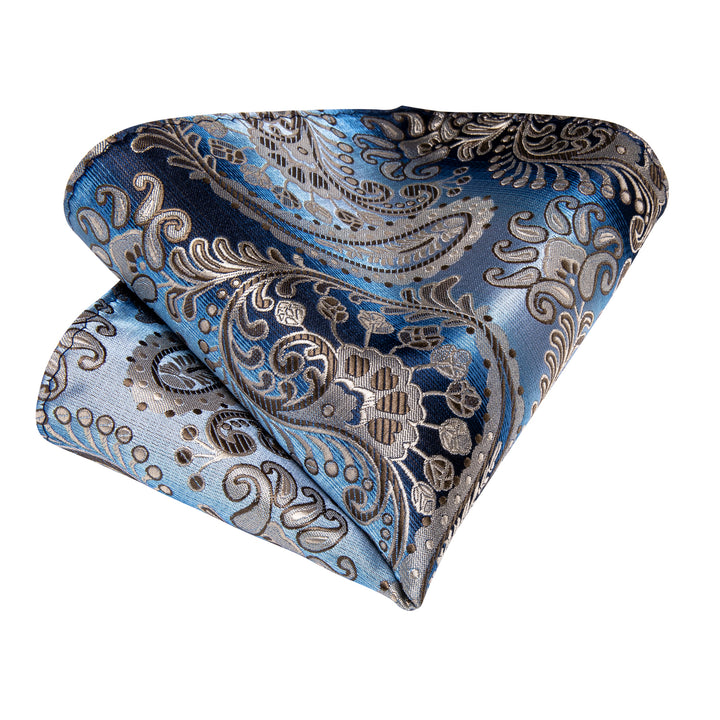 Gradient Brown Blue Paisley Tie Pocket Square Cufflinks Set