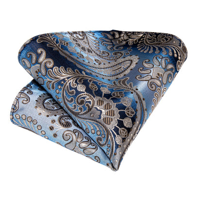 Gradient Brown Blue Paisley Tie Pocket Square Cufflinks Set