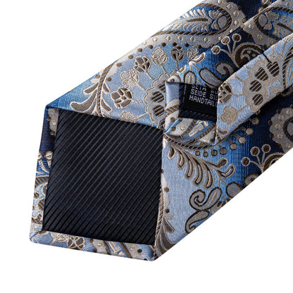Gradient Brown Blue Paisley Tie Pocket Square Cufflinks Set
