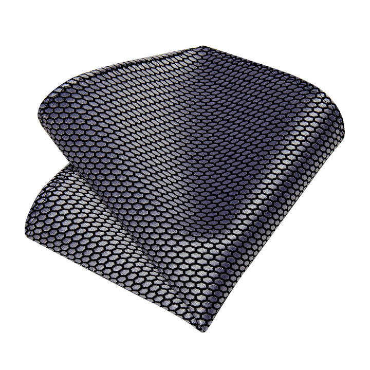 Grey Geometric Plaid Tie Pocket Square Cufflinks Set