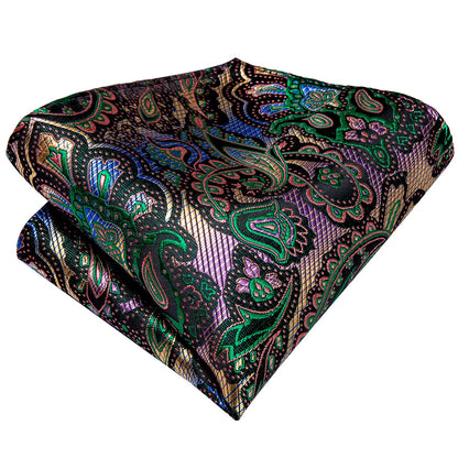 Mens Paisley Necktie Formal Green Suit Tie Handkerchief Cufflinks Set