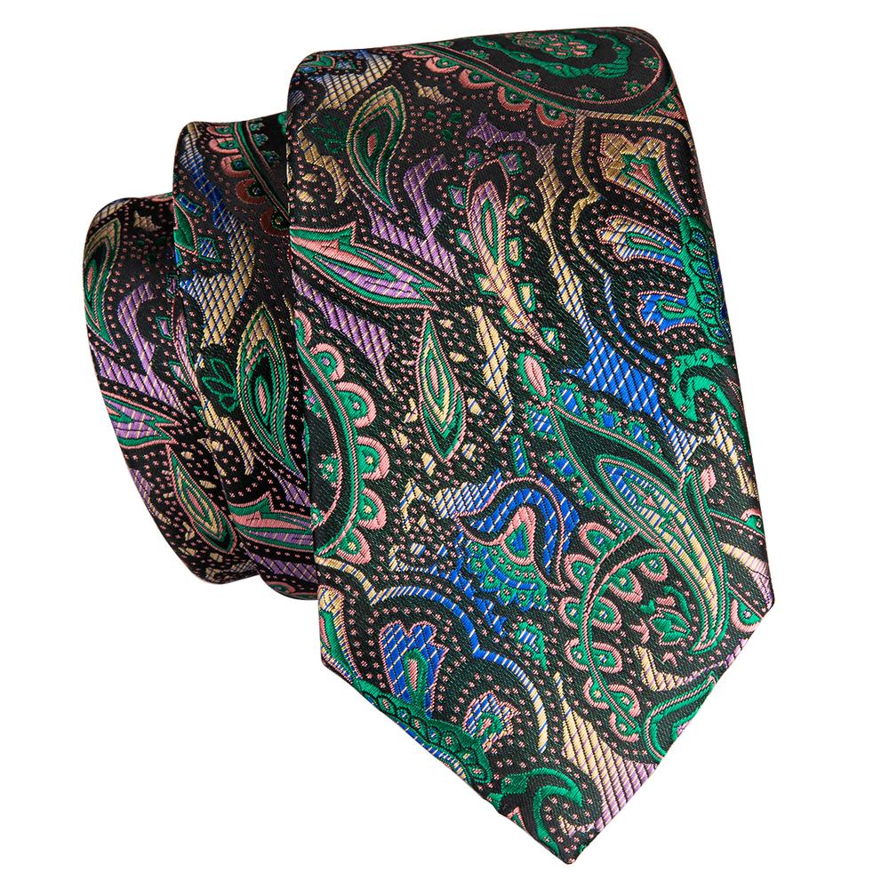 Mens Paisley Necktie Formal Green Suit Tie Handkerchief Cufflinks Set