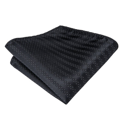 Black Polka Dot Striped Mens's Tie Pocket Square Cufflinks Set