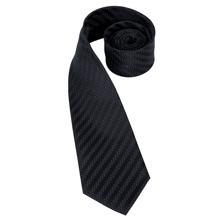 Black Polka Dot Striped Mens's Tie Pocket Square Cufflinks Set