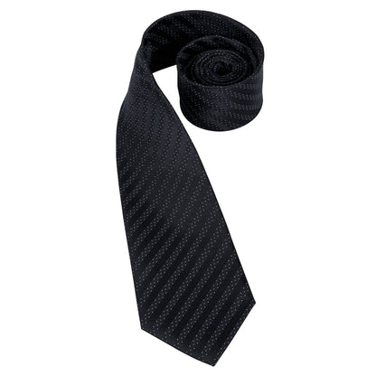 Black Polka Dot Striped Mens's Tie Pocket Square Cufflinks Set