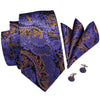 Black Purple Paisley Men's Necktie Pocket Square Cufflinks Set