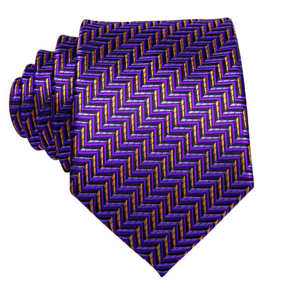 Mens Formal Necktie Purple Striped Silk Tie Pocket Square Cufflinks Set