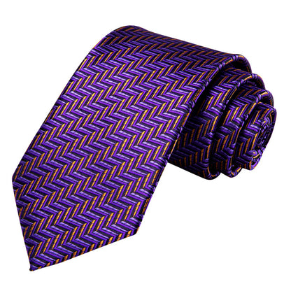 Mens Formal Necktie Purple Striped Silk Tie Pocket Square Cufflinks Set