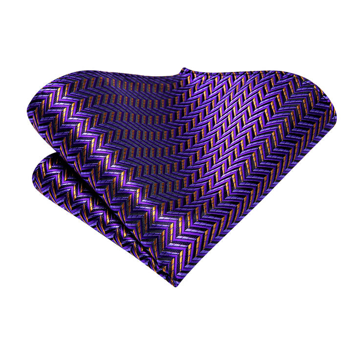Mens Formal Necktie Purple Striped Silk Tie Pocket Square Cufflinks Set