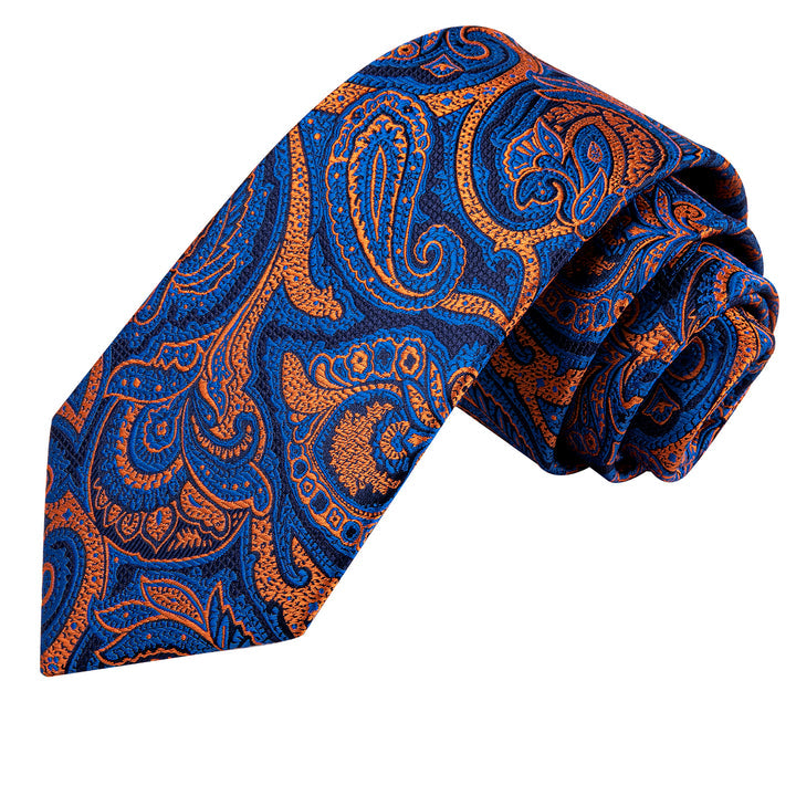 Mens Paisley Tie Silk Blue Formal Wedding Necktie Pocket Square Cufflinks Set