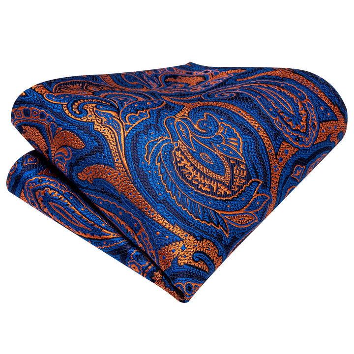 Mens Paisley Tie Silk Blue Formal Wedding Necktie Pocket Square Cufflinks Set