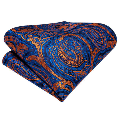 Mens Paisley Tie Silk Blue Formal Wedding Necktie Pocket Square Cufflinks Set