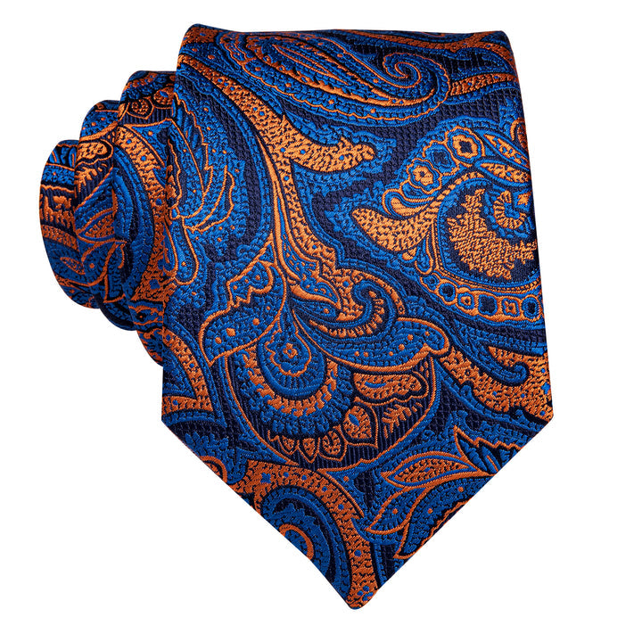 Mens Paisley Tie Silk Blue Formal Wedding Necktie Pocket Square Cufflinks Set