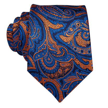 Mens Paisley Tie Silk Blue Formal Wedding Necktie Pocket Square Cufflinks Set