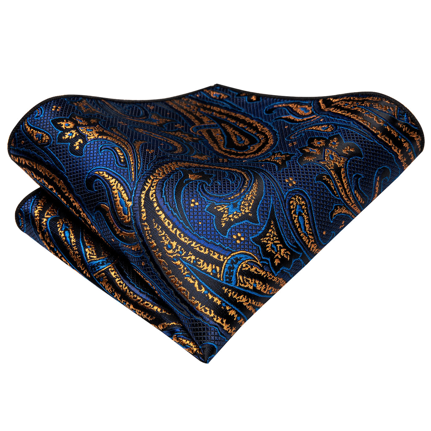Mens Blue Tie Silk Paisley Necktie Pocket Square Cufflinks Set