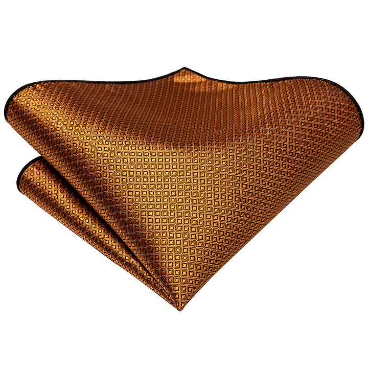 Silk Gold Necktie Plaid Formal Tie Handkerchief Cufflinks Set for Men