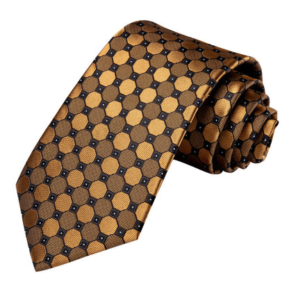 Mens Silk Necktie Gold Plaid Wedding Tie Handkerchief Cufflinks Set