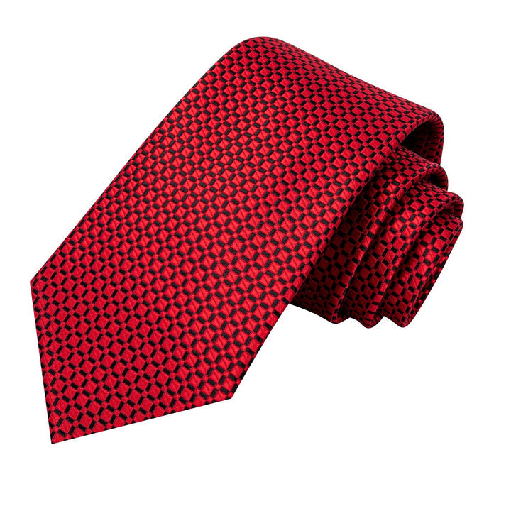 Extra Long Tie 70 Inch Red Plaid Necktie Pocket Square Cufflinks Set