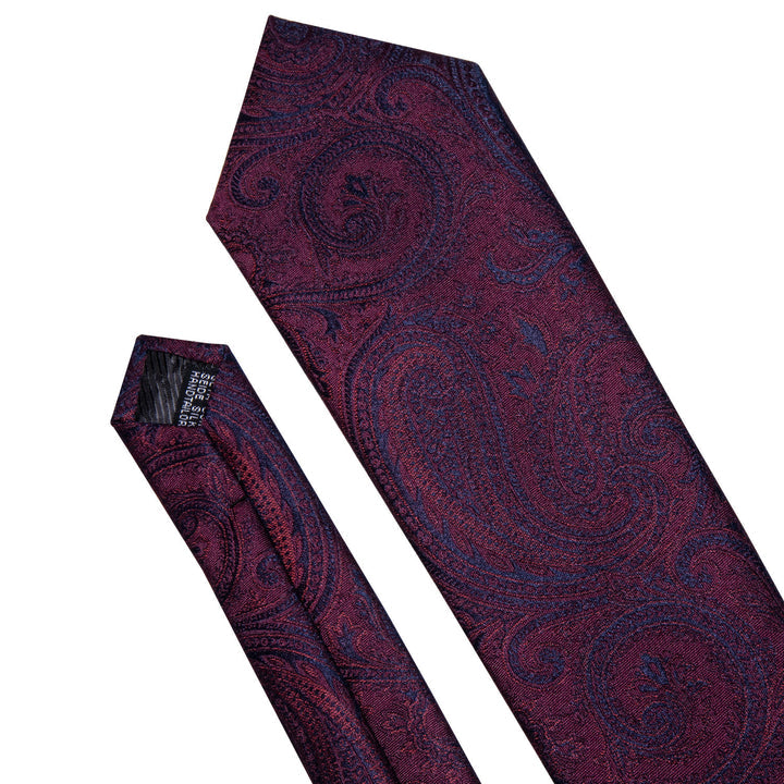 Wedding Necktie Plum Purple Red Paisley Men's Silk Tie Hanky Cufflinks Set