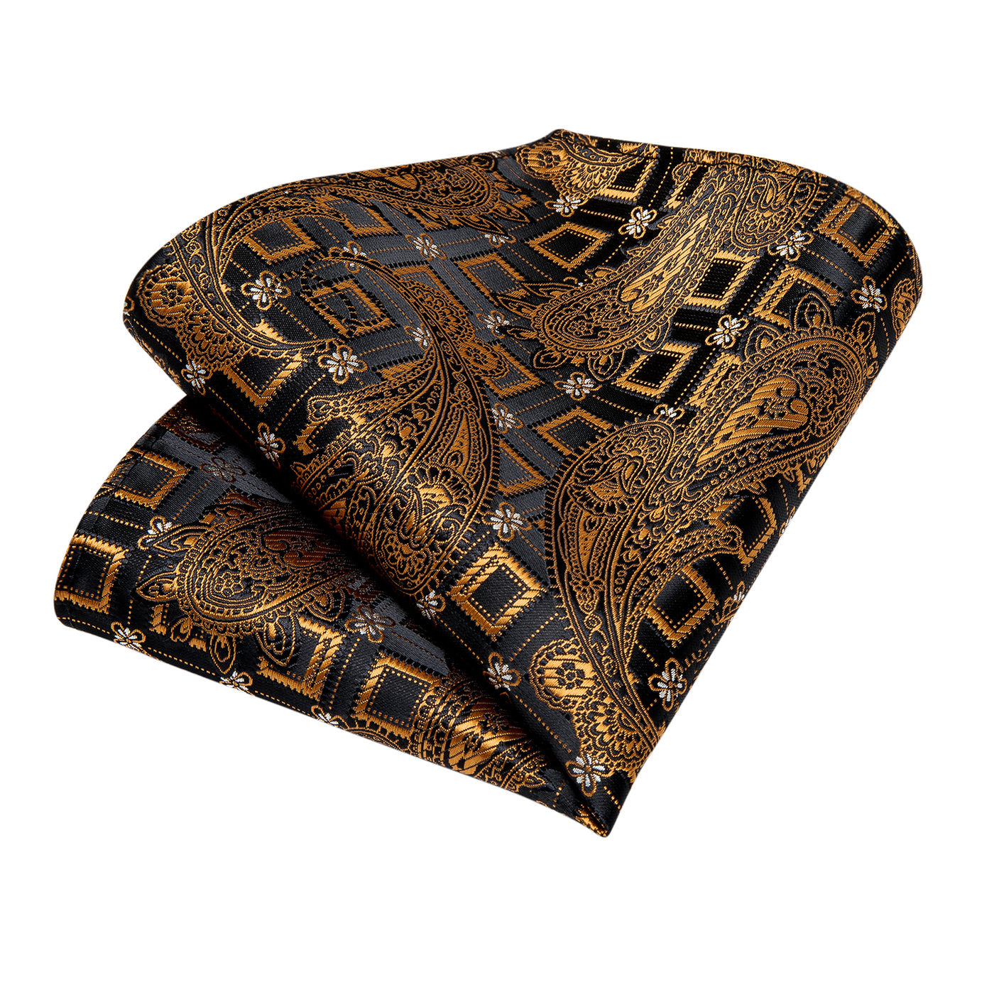 Gold Paisley Necktie Mens Party Silk Tie Pocket Square Cufflinks Set