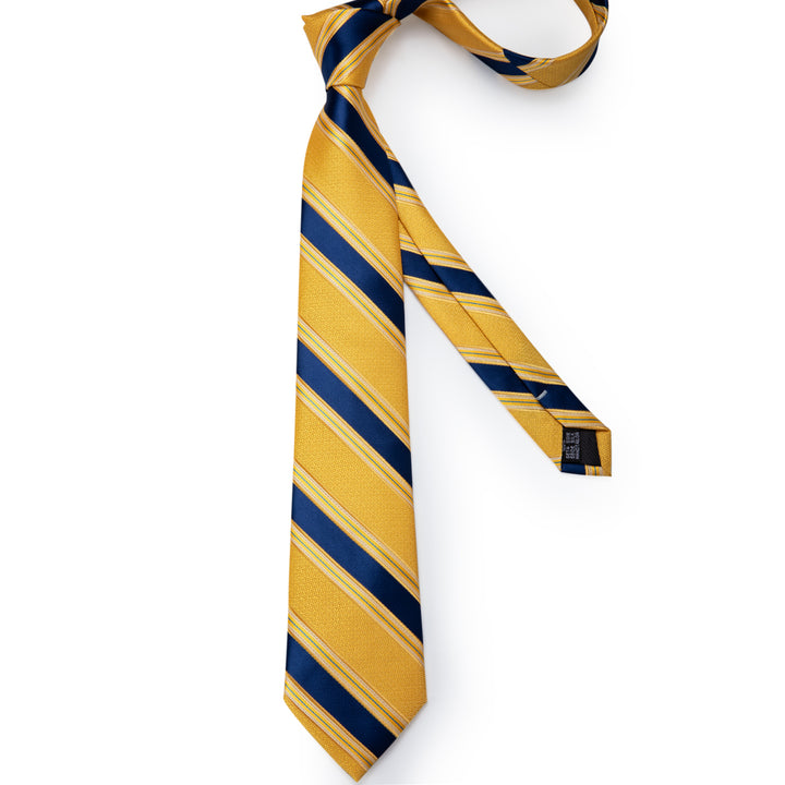 Striped Tie Light Yellow Blue Men's Necktie Pocket Square Cufflinks Set