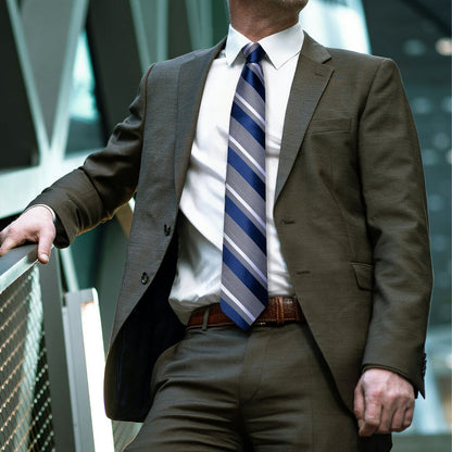 Blue Striped Tie Mens Business Silk Necktie Pocket Square Cufflinks Set