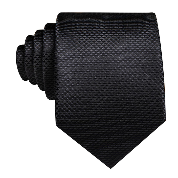 Black Tie Plaid Silk Mens Formal Business Necktie Pocket Square Cufflinks Set
