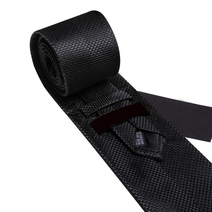 Black Tie Plaid Silk Mens Formal Business Necktie Pocket Square Cufflinks Set