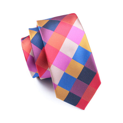 Red Blue Plaid Tie Pocket Square Cufflinks Set