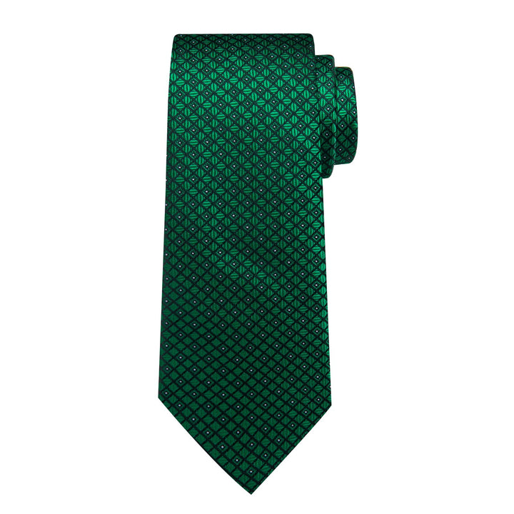 Formal Ties Emerald Green Plaid Silk Mens Tie Hanky Cufflinks Set for Tuxedo Dress