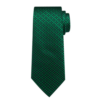 Formal Ties Emerald Green Plaid Silk Mens Tie Hanky Cufflinks Set for Tuxedo Dress