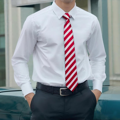 Striped Tie for Men Red White Silk Business Necktie Hanky Cufflinks Set