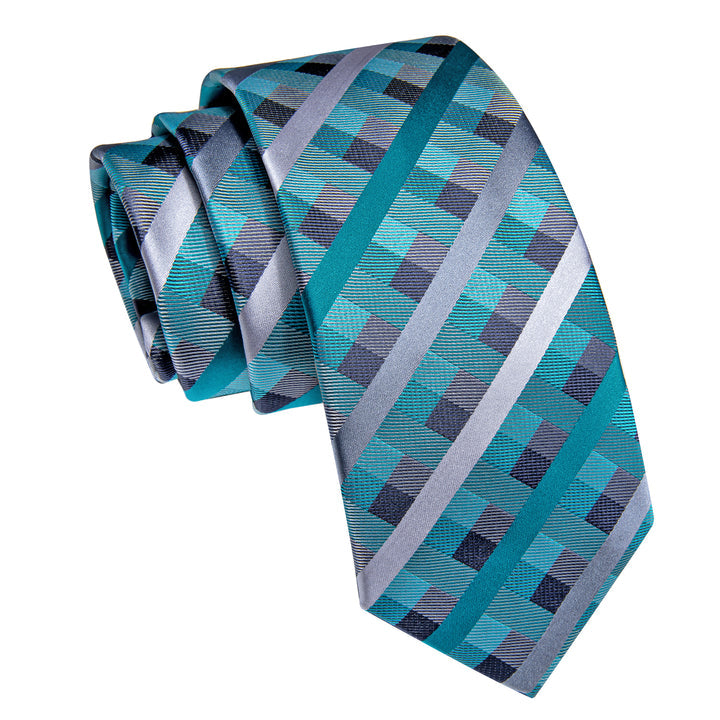 Beautiful Plaid Necktie Pocket Square Cufflinks Set