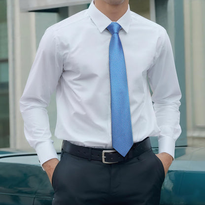 Blue Plaid Necktie Mens Silk Formal Tie Pocket Square Cufflinks Set