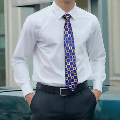 Mens Royal Blue Tie Gold Plaid Formal Necktie Handkercheif Cufflinks Set