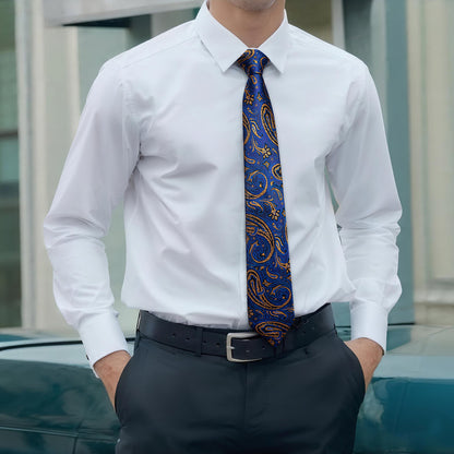 Mens Blue Tie Silk Paisley Necktie Pocket Square Cufflinks Set