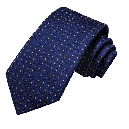 Navy Blue Tie Mens Plaid Silk Necktie Pocket Square Cufflinks Set for Business