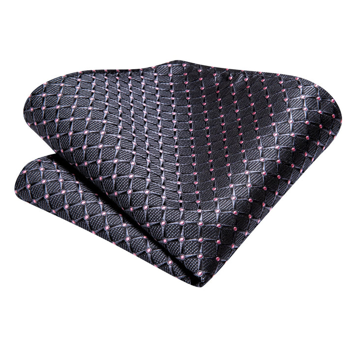Grey Pink Plaid Men's Necktie Hanky Cufflinks Set