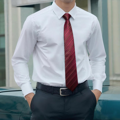 Burgundy Silk Mens Tie Striped Necktie Hanky Cufflinks Set for Wedding Party