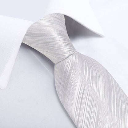 Striped Tie for Men White Silk Tuxedo Necktie Handkercheif Cufflinks Set